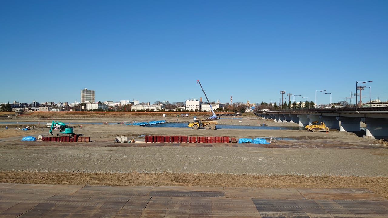 2020年2月1日の日野橋応急復旧工事の様子