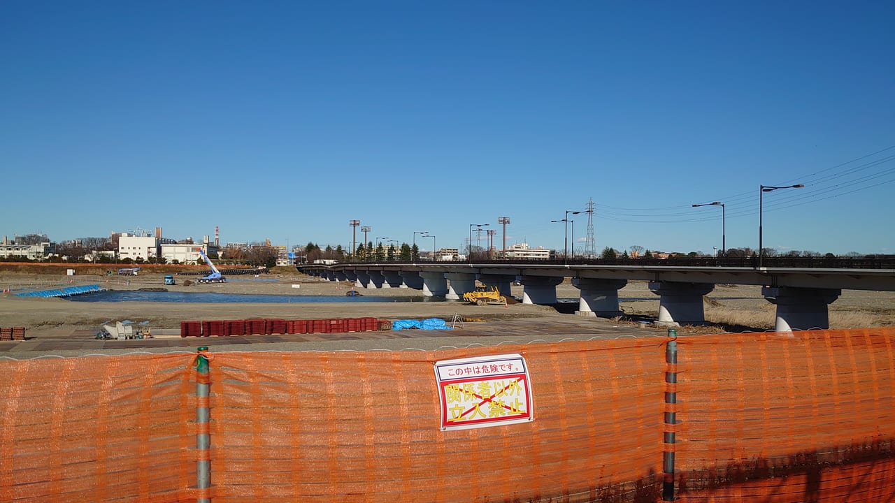 2020年2月1日の日野橋応急復旧工事の様子
