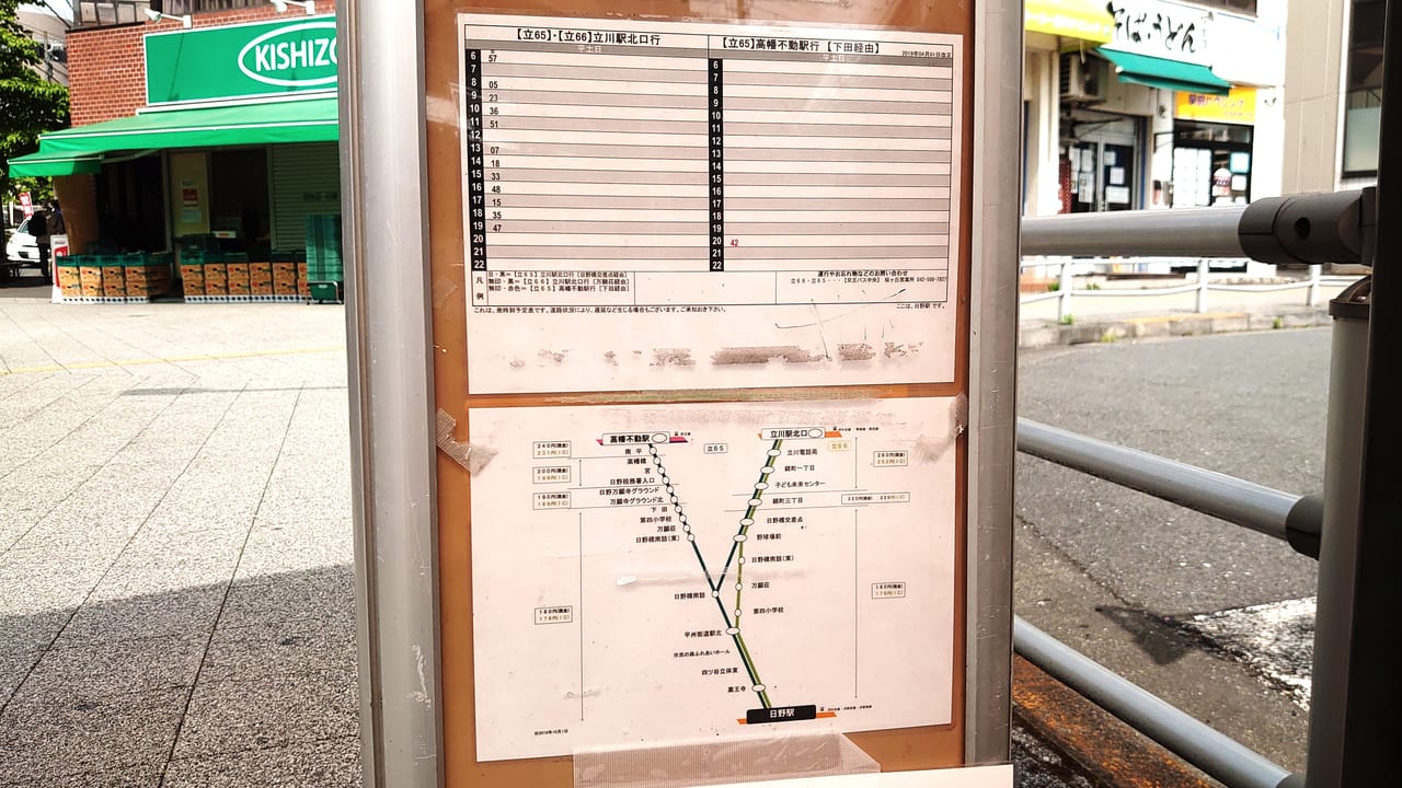 日野駅からの立川駅北口行きのバス停